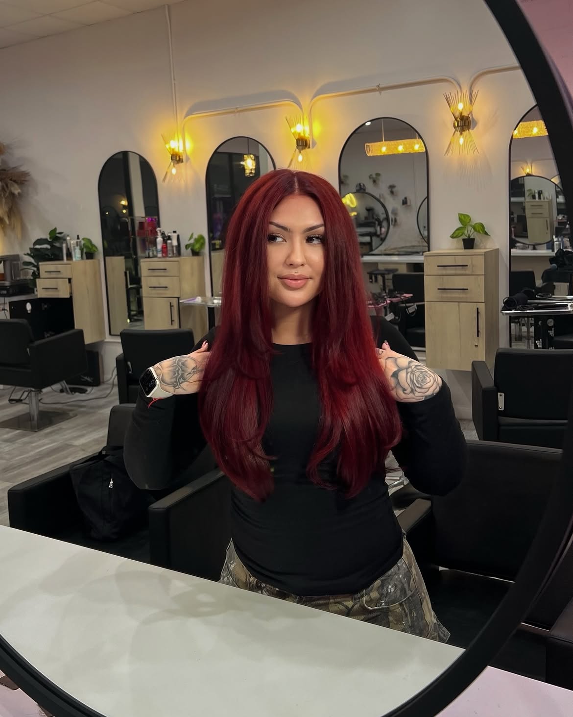 Rich Cherry Red Long Layered Hair