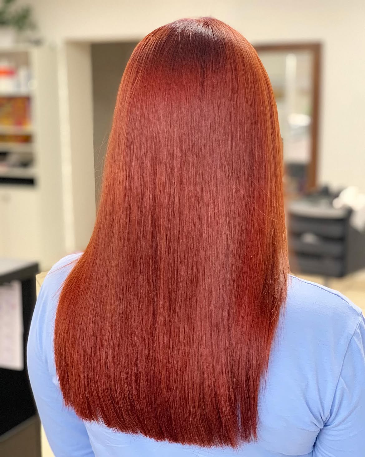 Rich Copper Red Straight Hair With Subtle Ombre