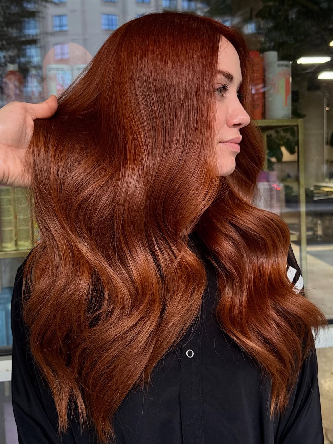 Rich Copper Red With Soft Hollywood Waves