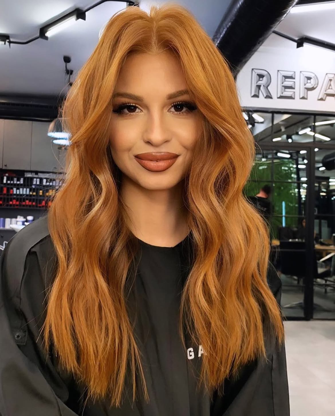 Rich Copper Waves With Volume Curtain Bangs