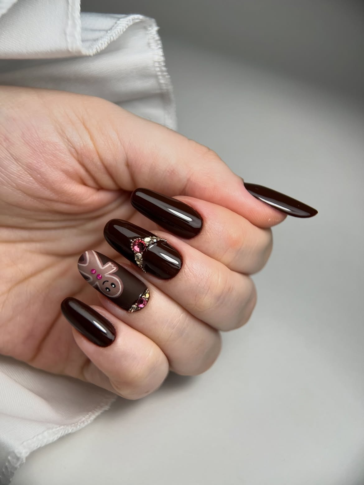 Rich Espresso Gingerbread Man Almond Nails