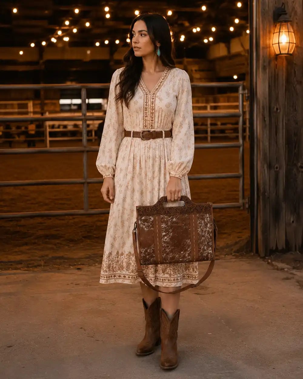 Cream Midi Dress With Western Accessories Cream Midi Dress With Western Accessories — Rodeo Outfits for Women