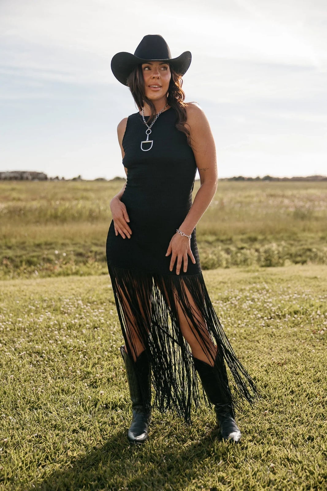 Fringe Mini Dress With Black Cowboy Boots, Close-Up Take Fringe Mini Dress With Black Cowboy Boots, Close-Up Take — Rodeo Outfits for Women