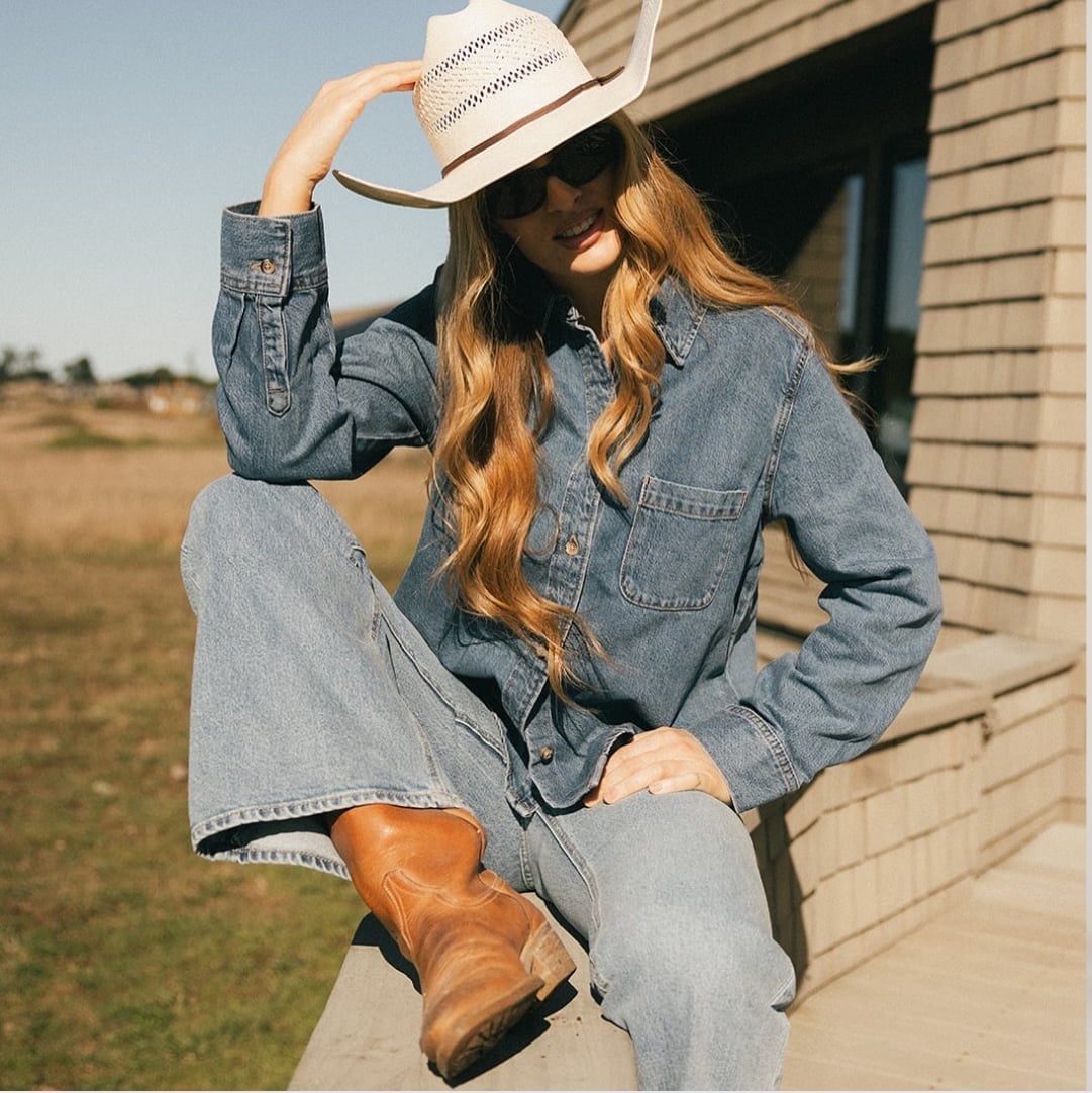 Denim Shirt With Wide-Leg Denim Pants Denim Shirt With Wide-Leg Denim Pants — Rodeo Outfits for Women