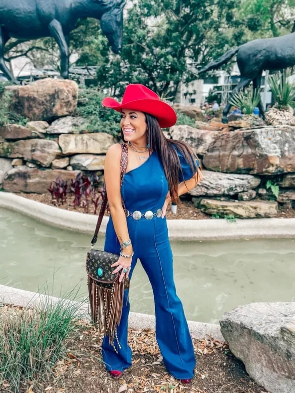 Royal Blue Jumpsuit With Red Cowboy Hat Royal Blue Jumpsuit With Red Cowboy Hat — Rodeo Outfits for Women
