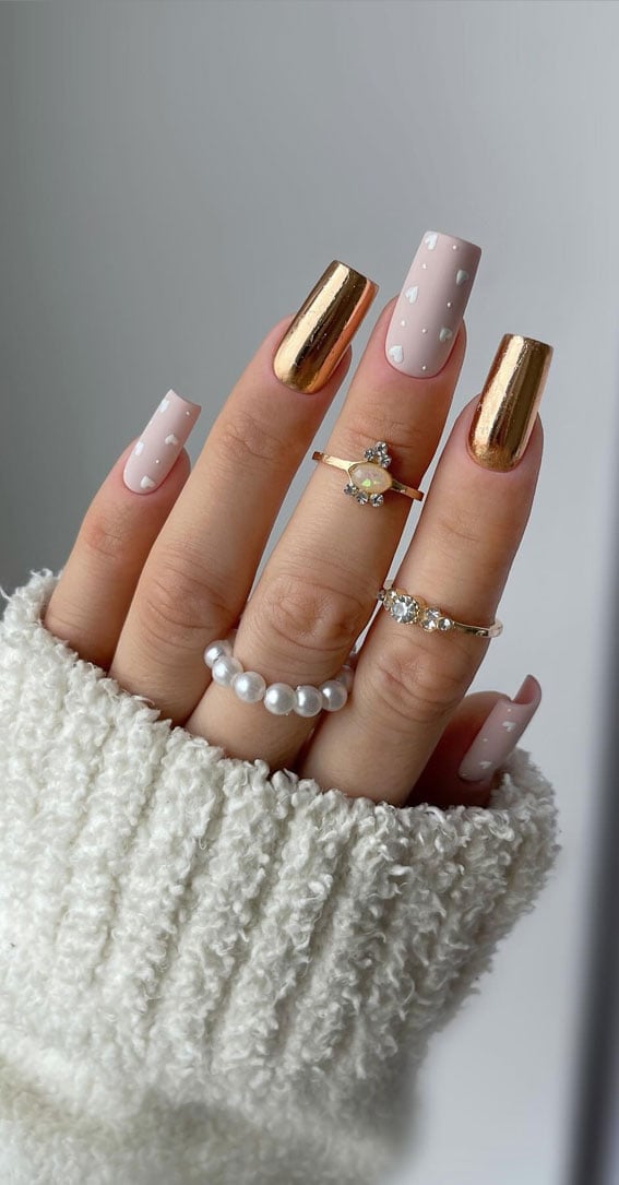 Long Square Matte Pink Gold Chrome Hearts Long Square Matte Pink Gold Chrome Hearts — Rose Gold Nails