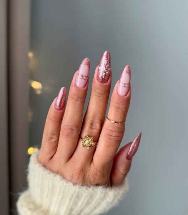 Elegant Cute Christmas Rosy Glitter Glam Elegant Cute Christmas Rosy Glitter Glam — Rose Gold Nails