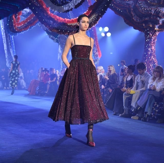 Burgundy Sequined Fit-And-Flare Midi Dress — Runway Dresses