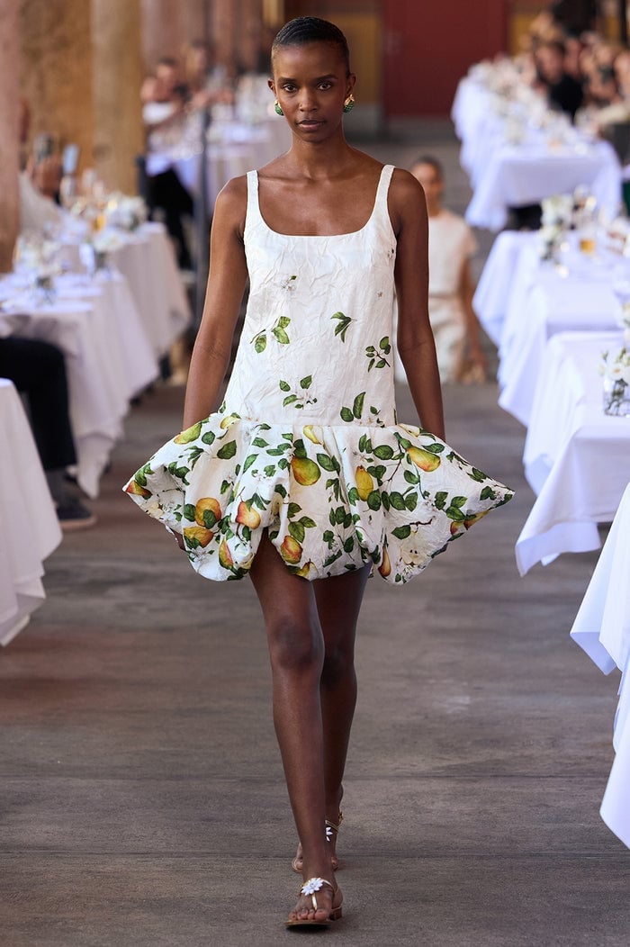 White Fruit Print Voluminous A-Line Dress — Runway Dresses