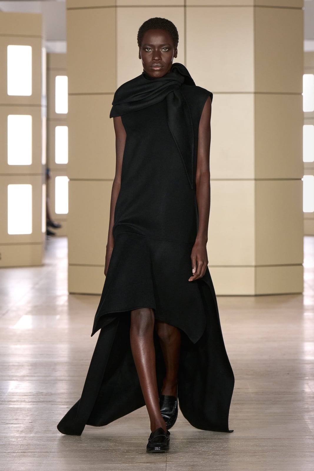 Sculptural Black Dress with Asymmetrical Hem — Runway Dresses