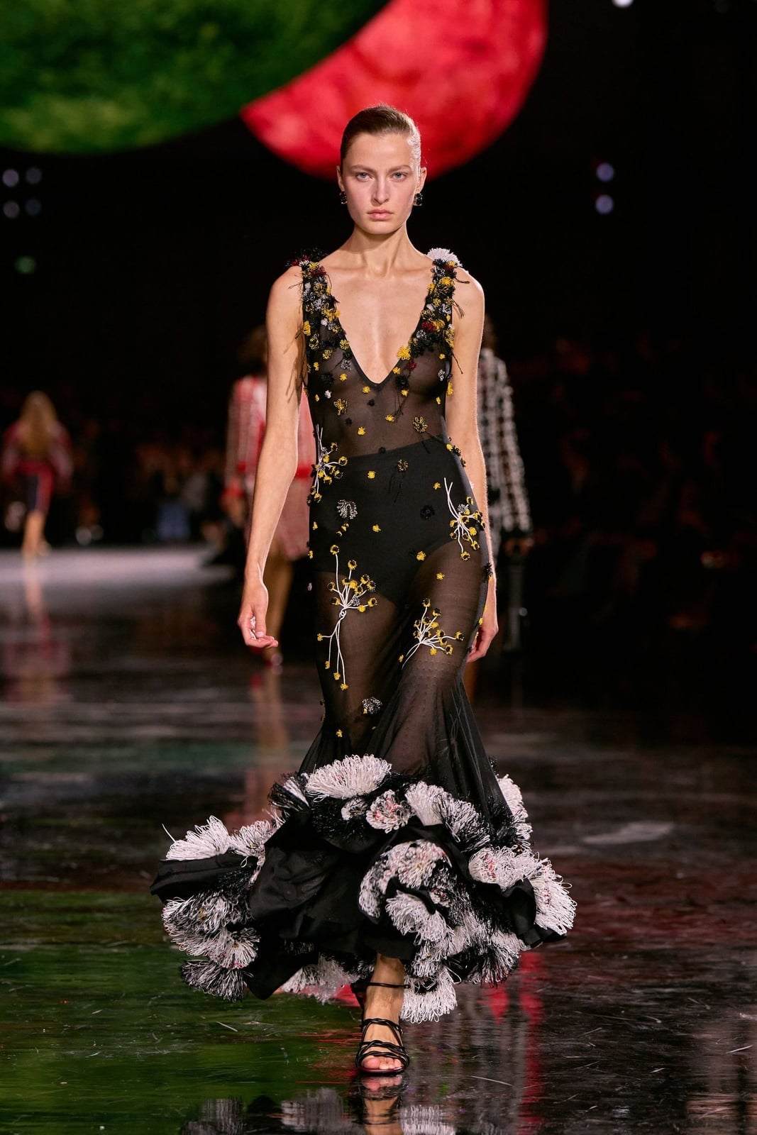 Sheer Black Ruffled Mermaid Gown — Runway Dresses
