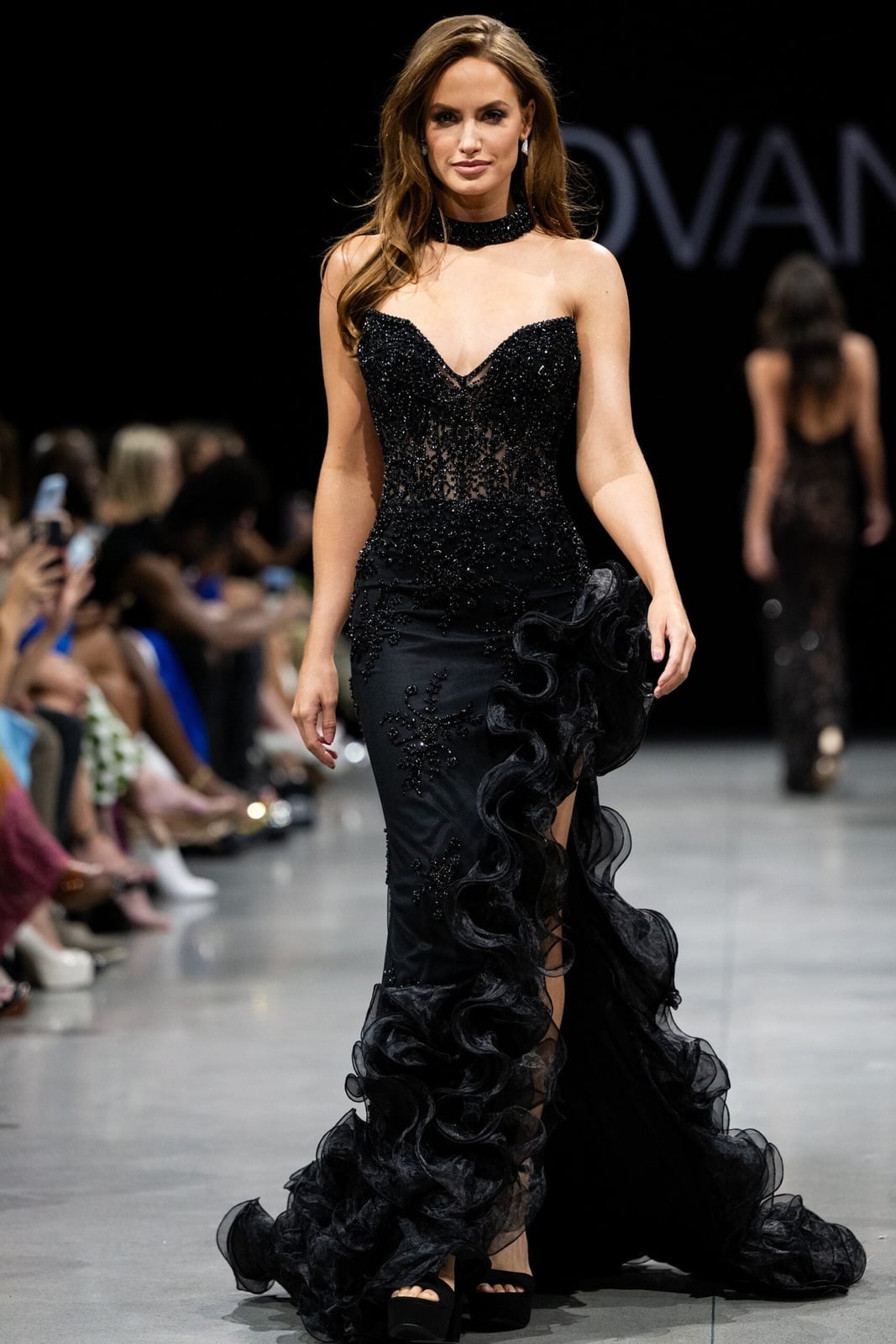 Black Beaded Dress with Ruffled Skirt — Runway Dresses