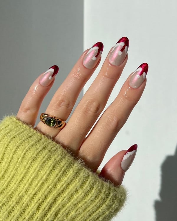 Medium Almond Velvet Santa Hats — Santa Hat Nails