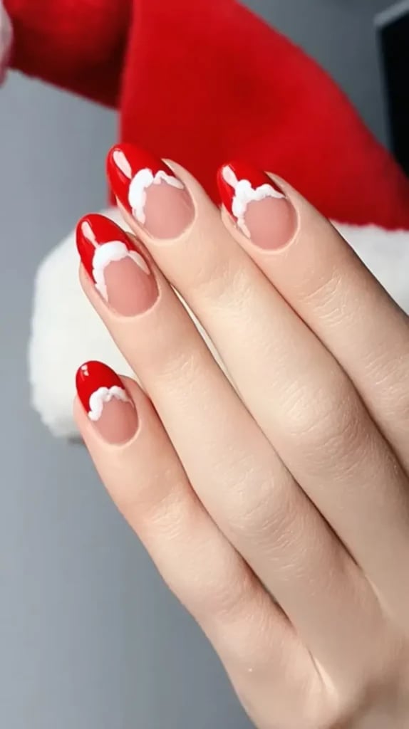 Medium Almond Santa Hat French Trim, миндаль — Santa Hat Nails