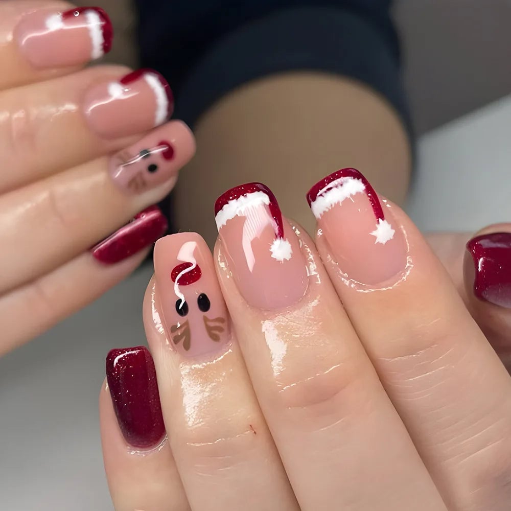 Square Reindeer and Santa Hat Nails