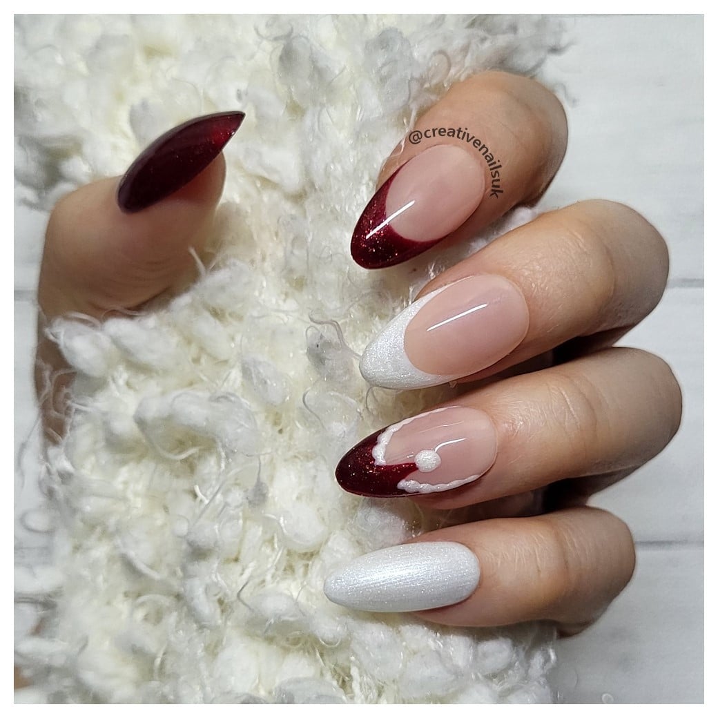 Medium Stiletto Red Glitter Santa Hat — Santa Hat Nails