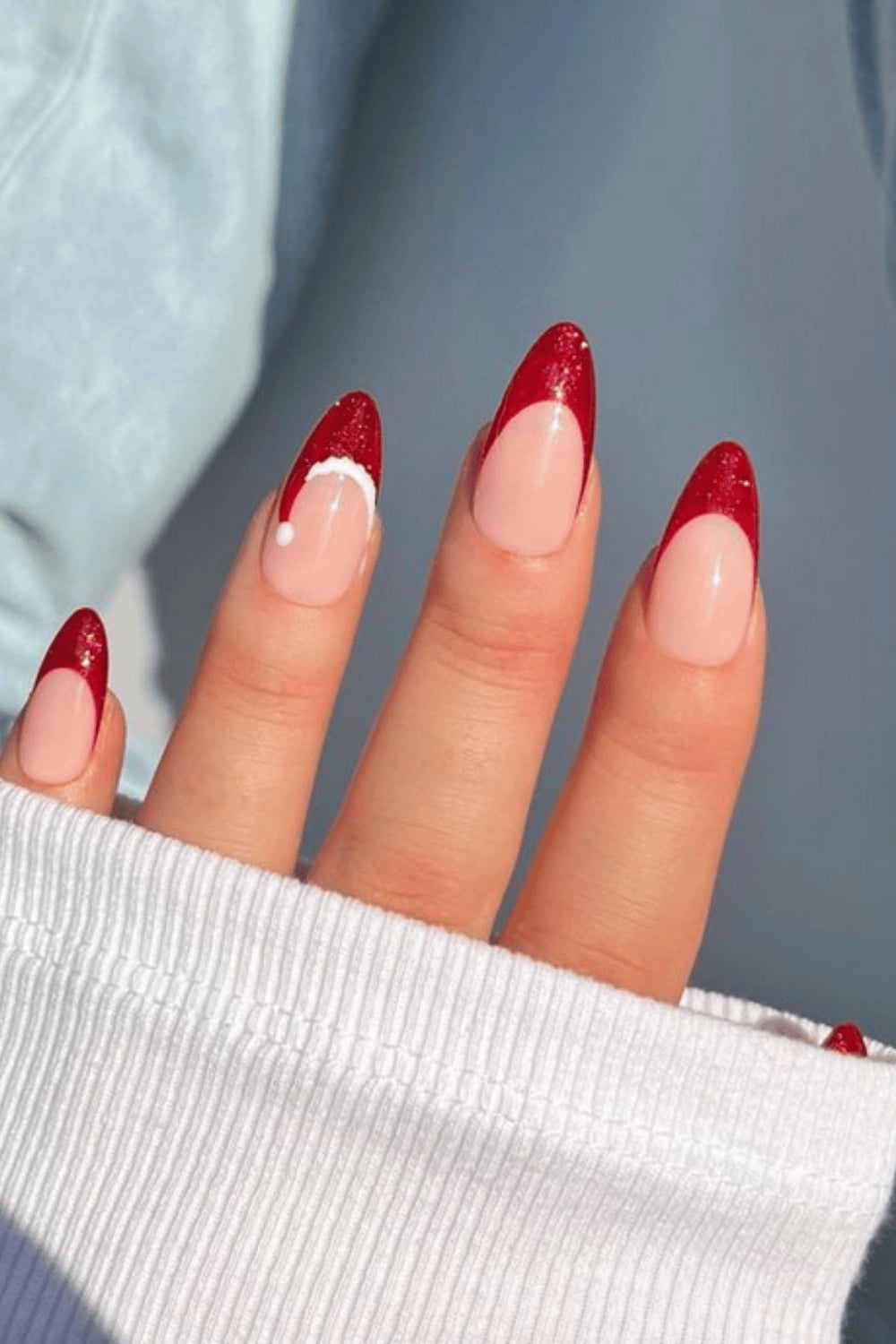 Sharp Almond Santa Hat Nails