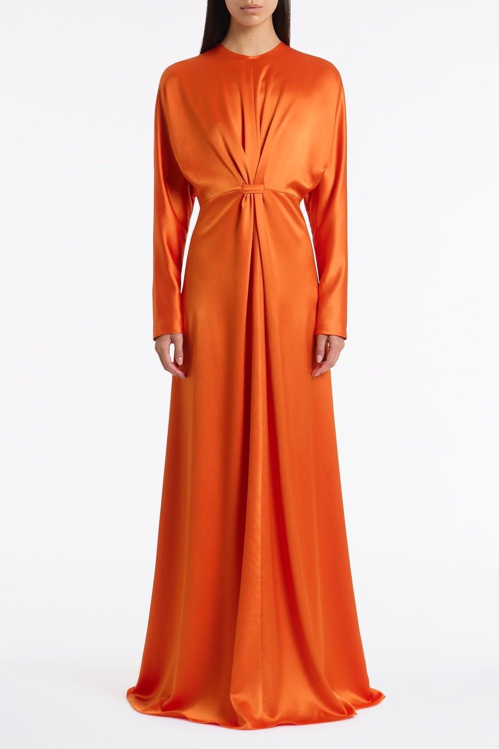 Bright Orange Draped Sleeve A-Line Dress Bright Orange Draped Sleeve A-Line Dress — Satin Dresses