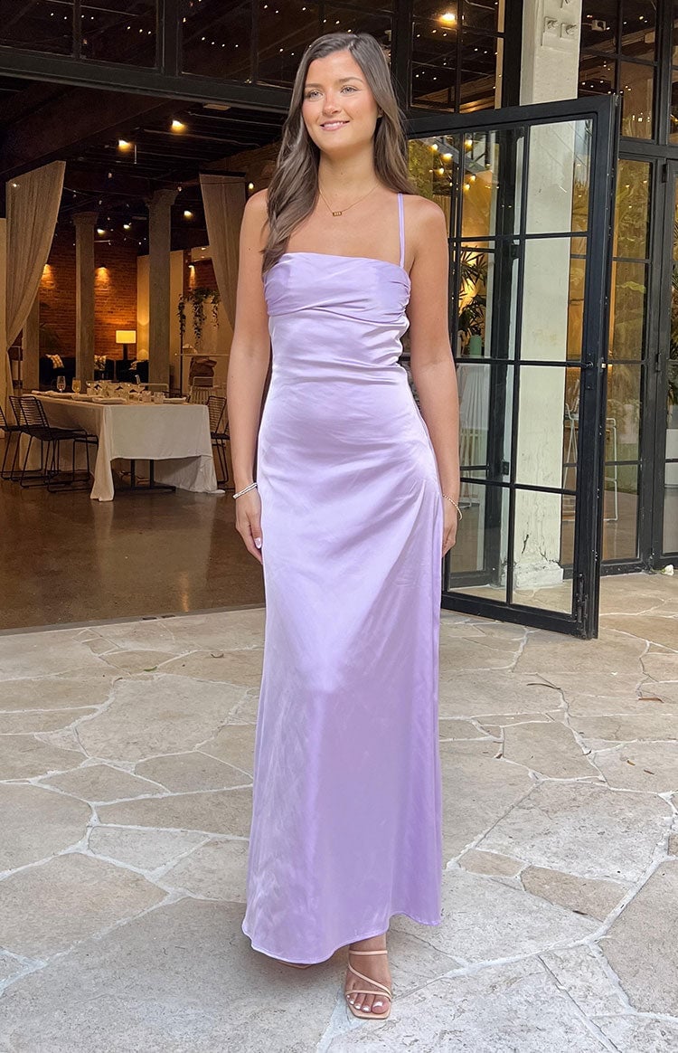 Lilac Ruched Bodice Column Maxi Dress Lilac Ruched Bodice Column Maxi Dress — Satin Dresses