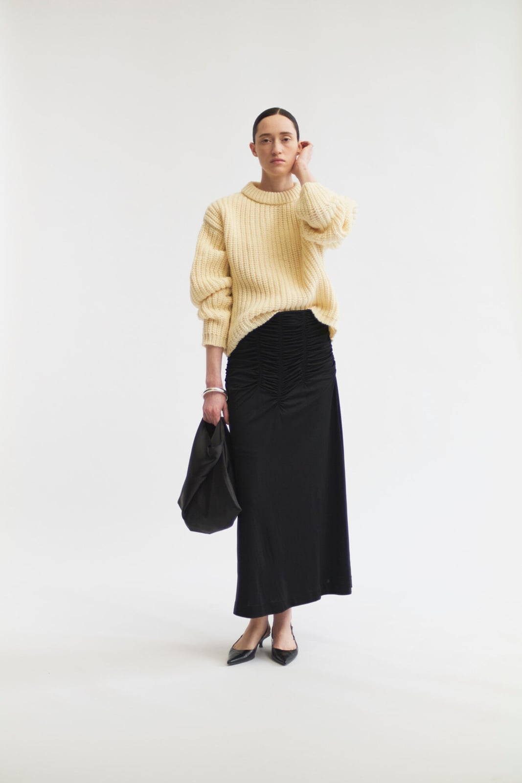 Yellow Chunky Knit Sweater With Maxi Skirt — Scandinavian Style