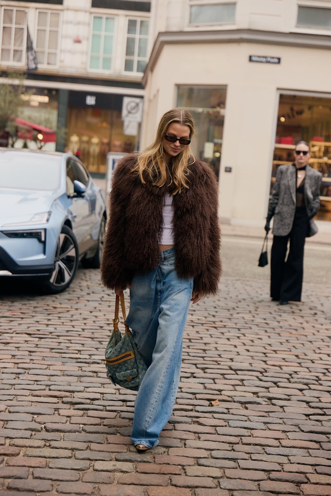 Faux Fur Jacket With Wide Leg Jeans — Scandinavian Style