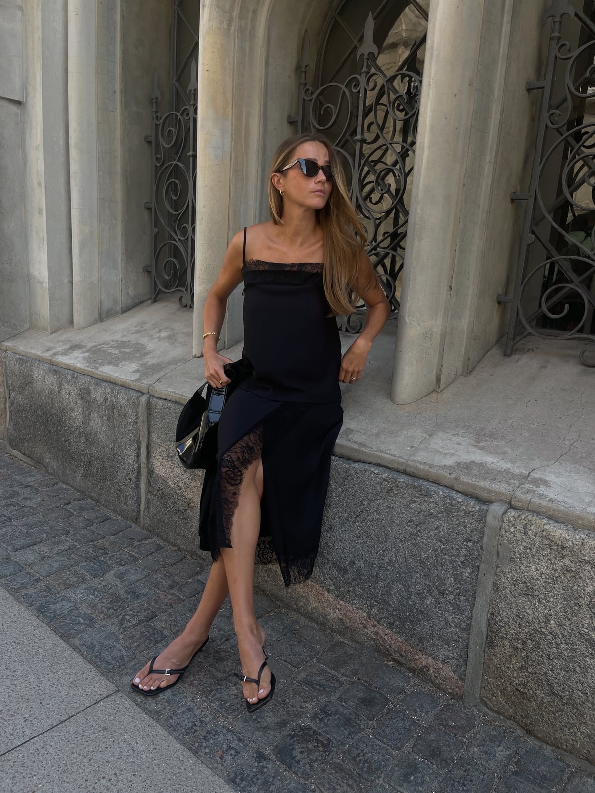Black Slip Dress With Lace Trim — Scandinavian Style