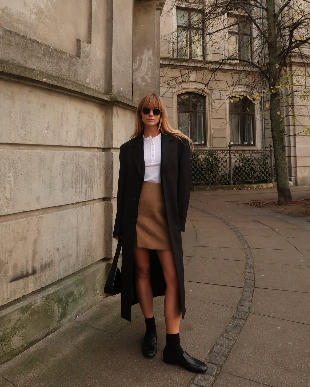 Oversized Blazer With Camel Mini Skirt — Scandinavian Style