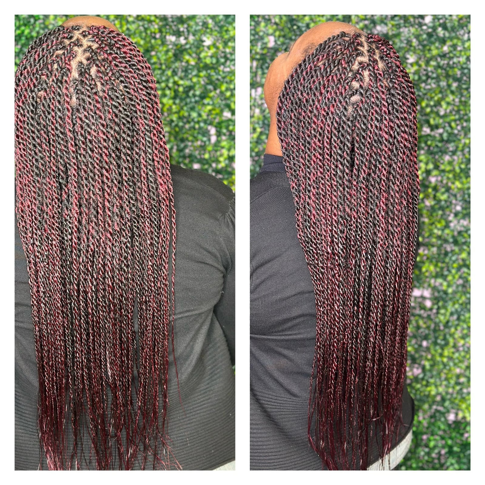 Mid-Back Black and Red Highlight Twists — Senegalese Twists