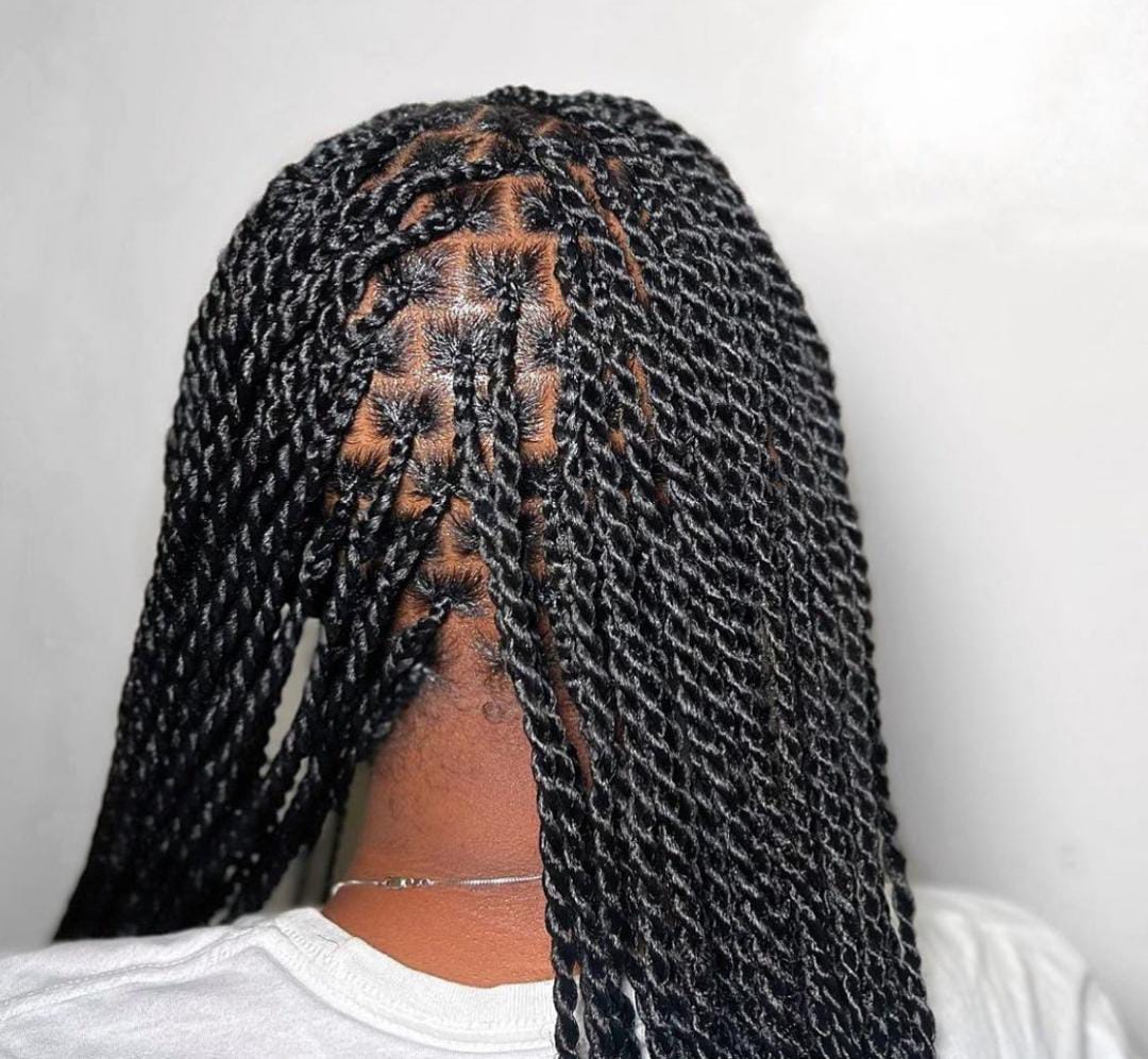 Shoulder Length Black Twists With Square Parting — Senegalese Twists