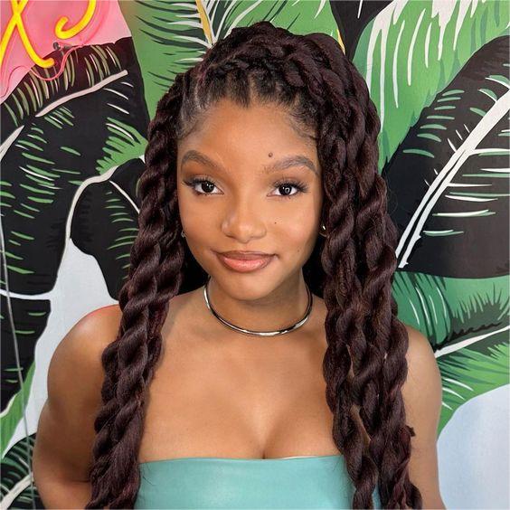 Thick Wavy Dark Brown Mid-Back Twists — Senegalese Twists