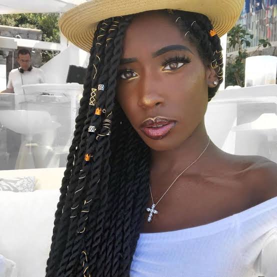 Black Senegalese Twists With Gold Beads