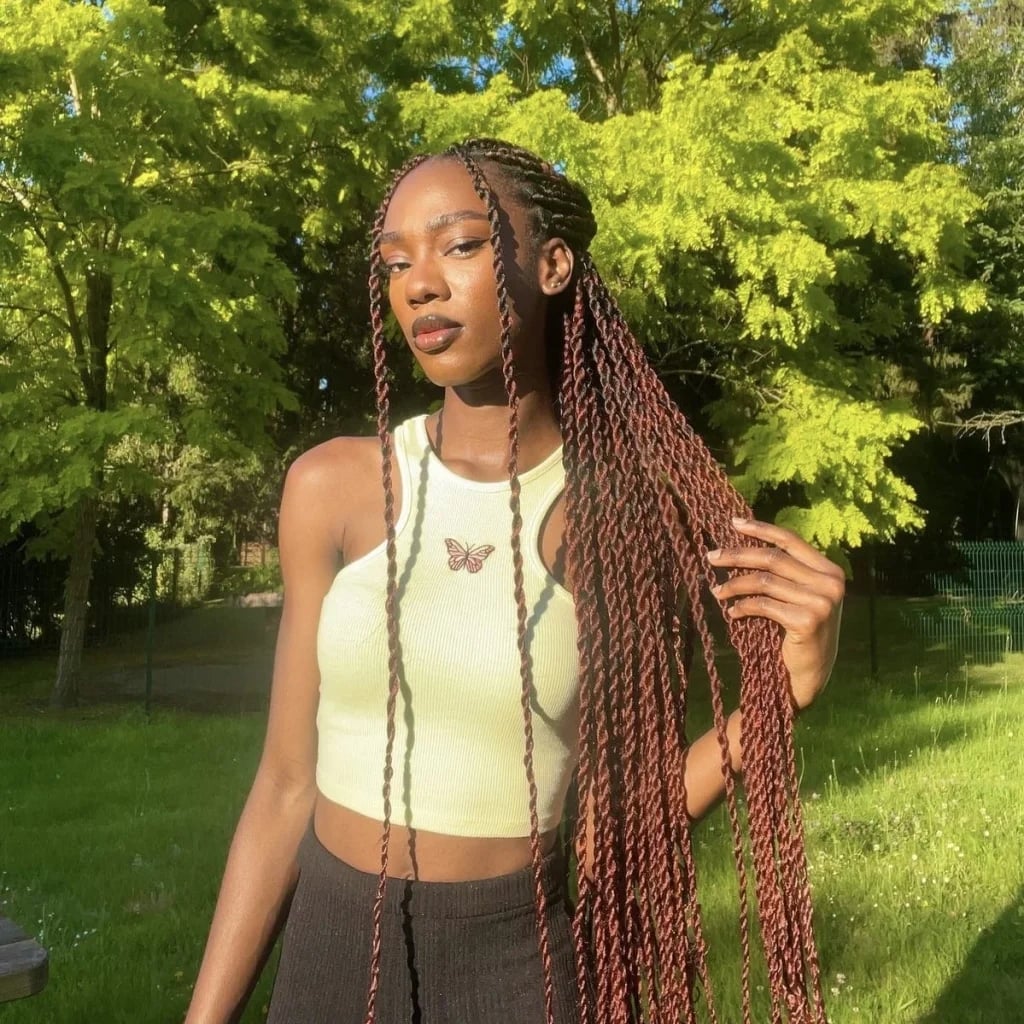 Extreme Length Reddish-Brown Wavy Twists — Senegalese Twists