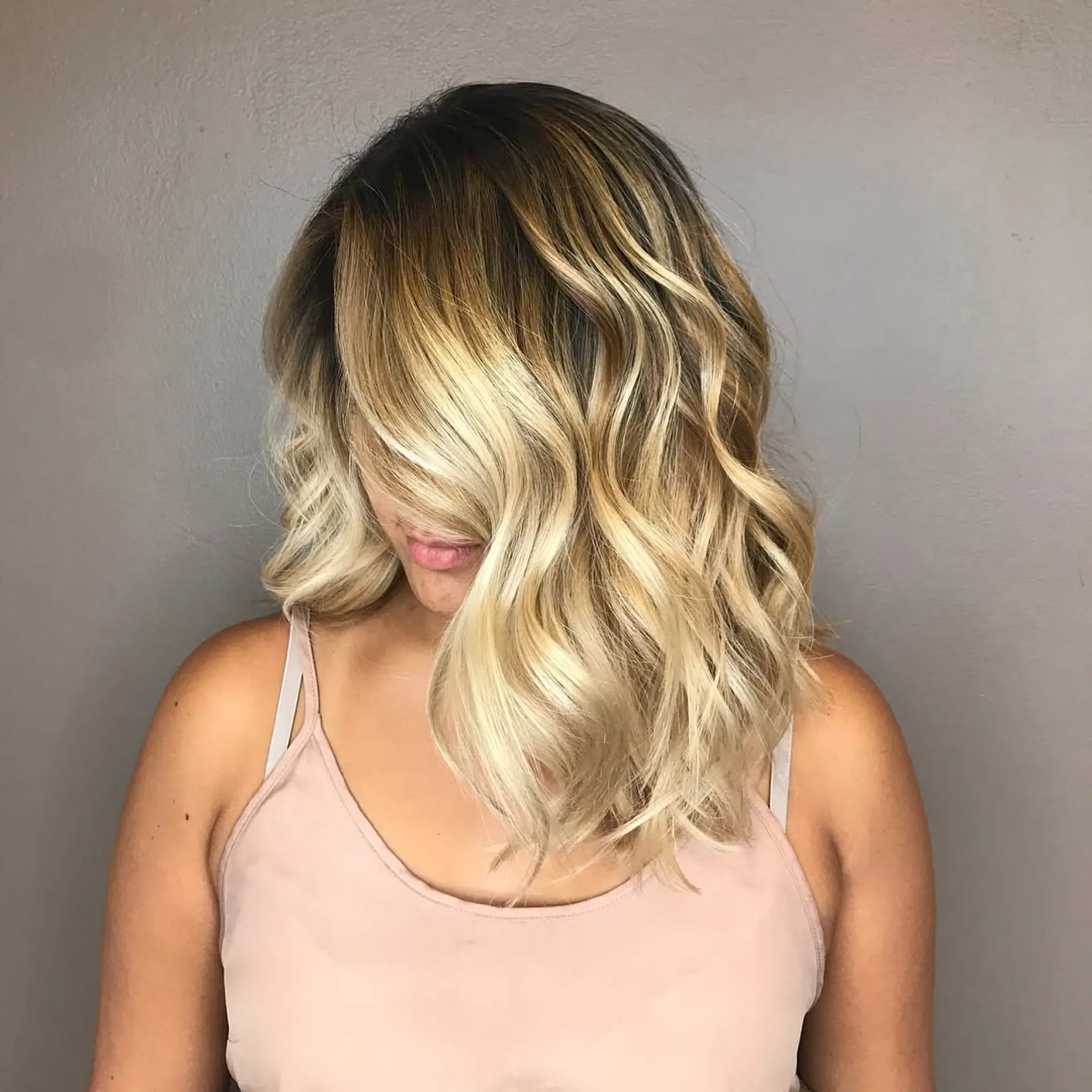Collarbone Lob With Ash Blonde Balayage Shadow, Face-Framing Collarbone Lob With Ash Blonde Balayage Shadow, Face-Framing — Shadow Root