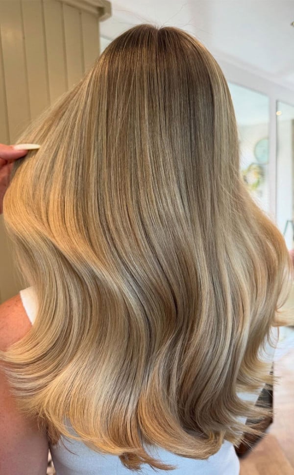 Mid-Back Straight With Creamy Blonde Highlights Mid-Back Straight With Creamy Blonde Highlights — Shadow Root