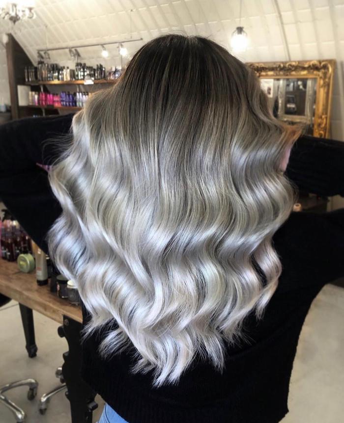 Mid-Back Straight With Ash Blonde Gradient Mid-Back Straight With Ash Blonde Gradient — Shadow Root