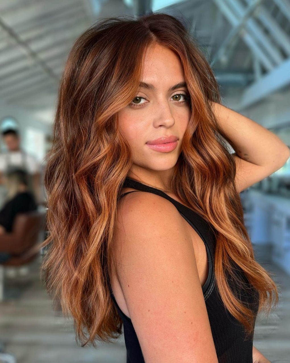 Collarbone Copper With Blonde Balayage Shadow Collarbone Copper With Blonde Balayage Shadow — Shadow Root