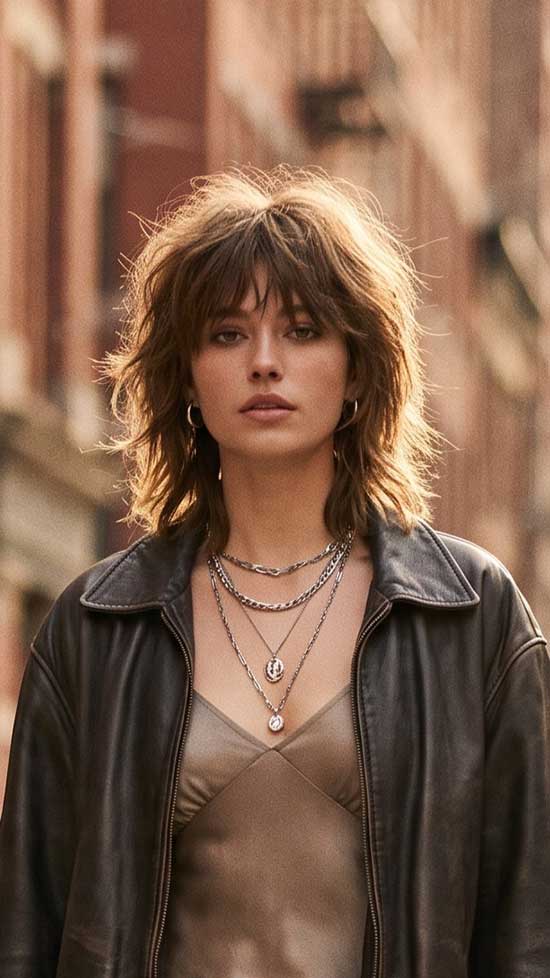 Shoulder Length Shag With Face-Framing Bangs — Shag Haircut