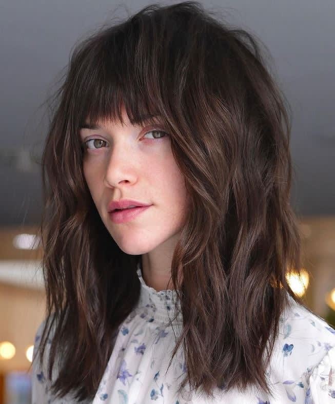 Shoulder Length Wavy Shag No Bangs — Shag Haircut