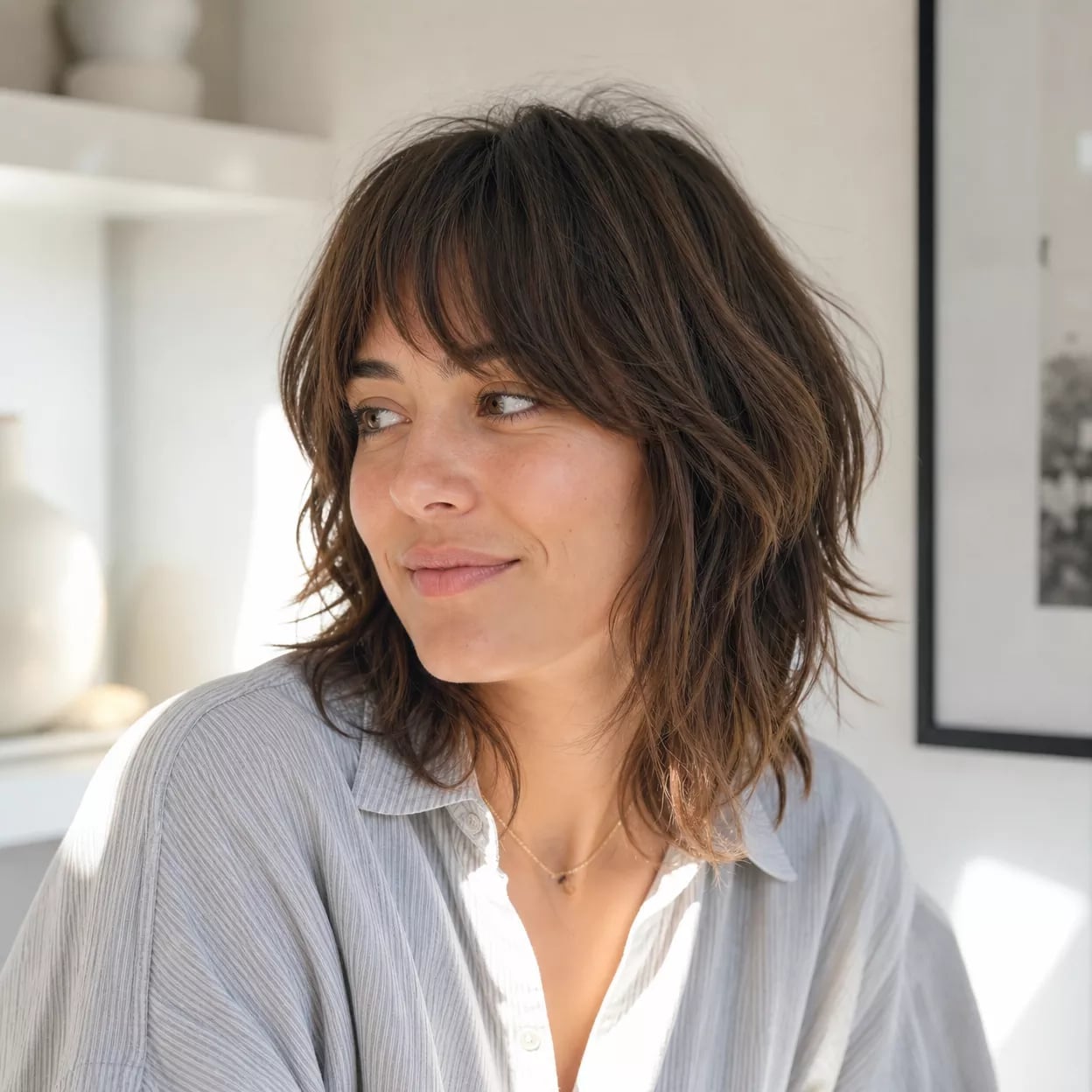 Collarbone Shag With Choppy Bangs — Shag Haircut
