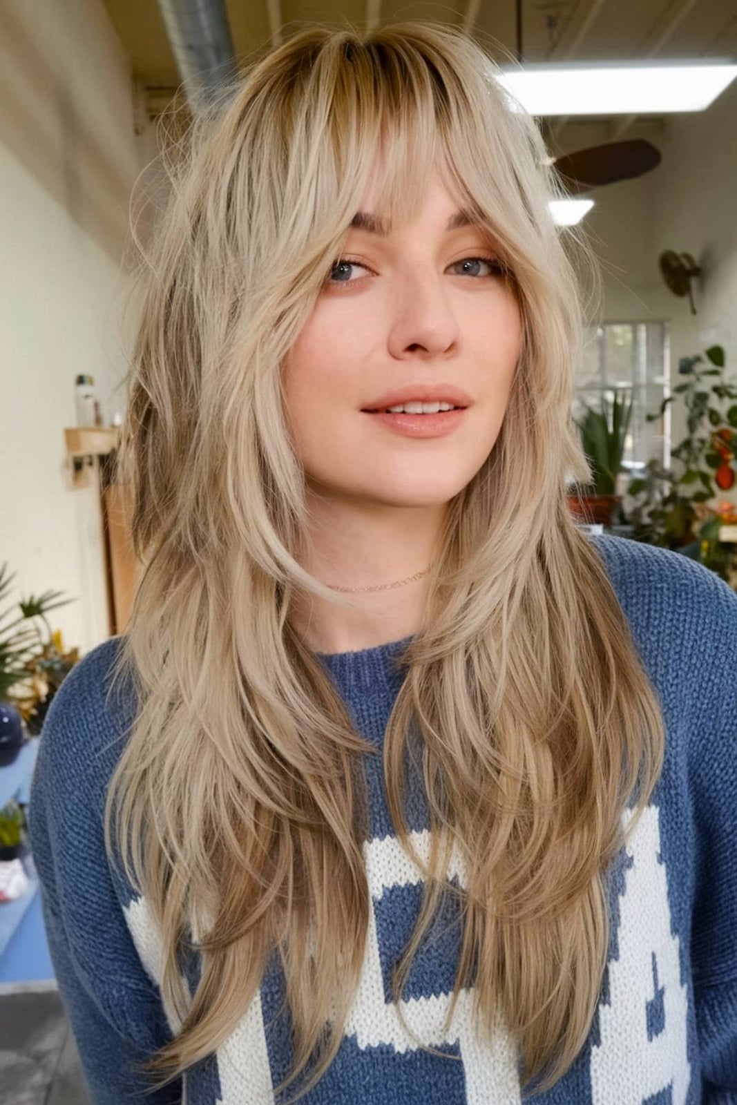 Mid-Back Blonde Shag With Curtain Bangs — Shag Haircut