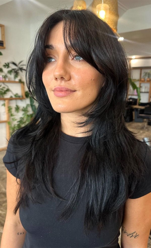 Dark Brown Long Shag With Choppy Layers — Shag Haircut