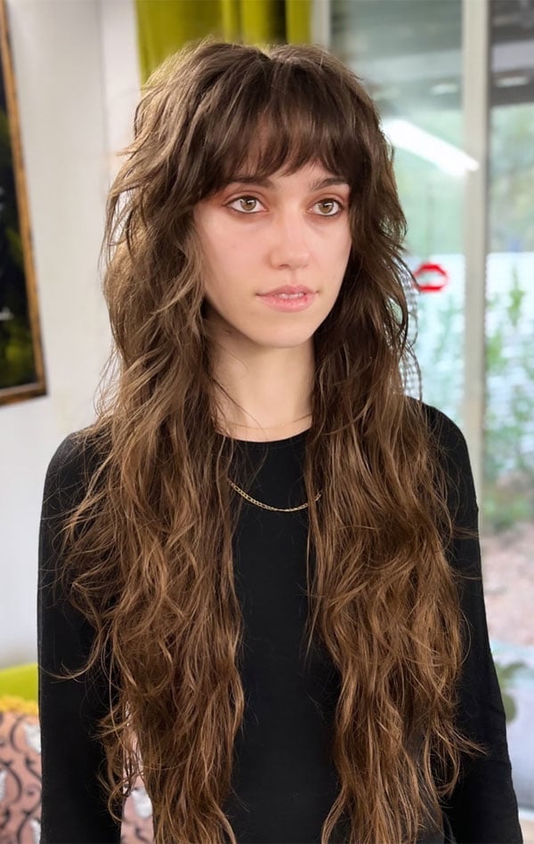 Brunette Long Shag With Balayage — Shag Haircut