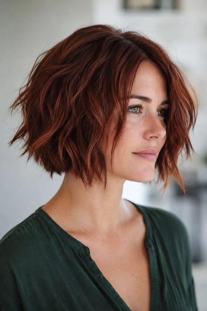 Chin Length Copper Red Shaggy Bob