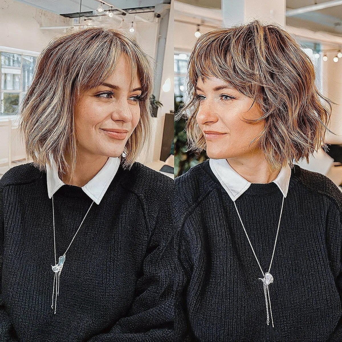 Collarbone Ash Blonde Shaggy Bob With Wavy Blowout