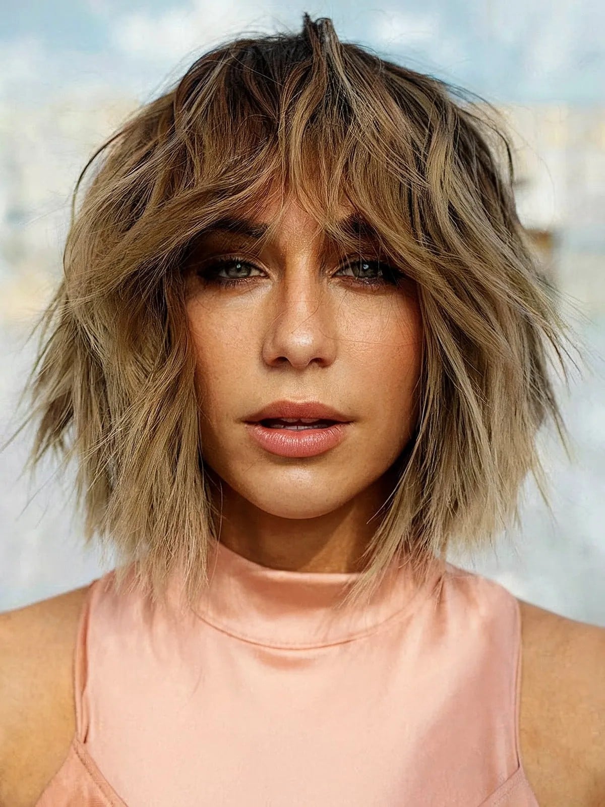 Collarbone Shaggy Bob With Blonde Balayage