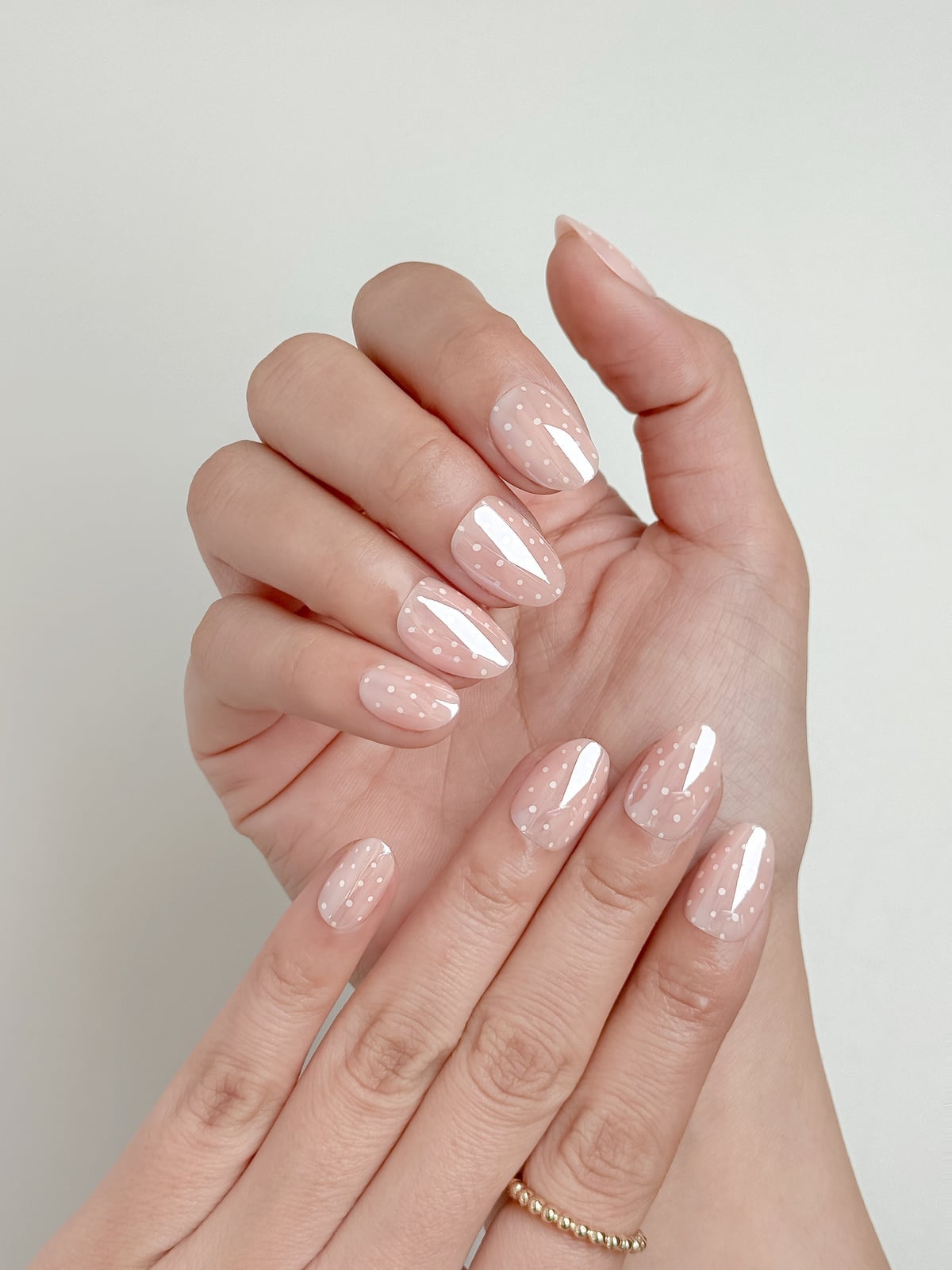 Nude White Dot Oval Nails — Sheer Nails