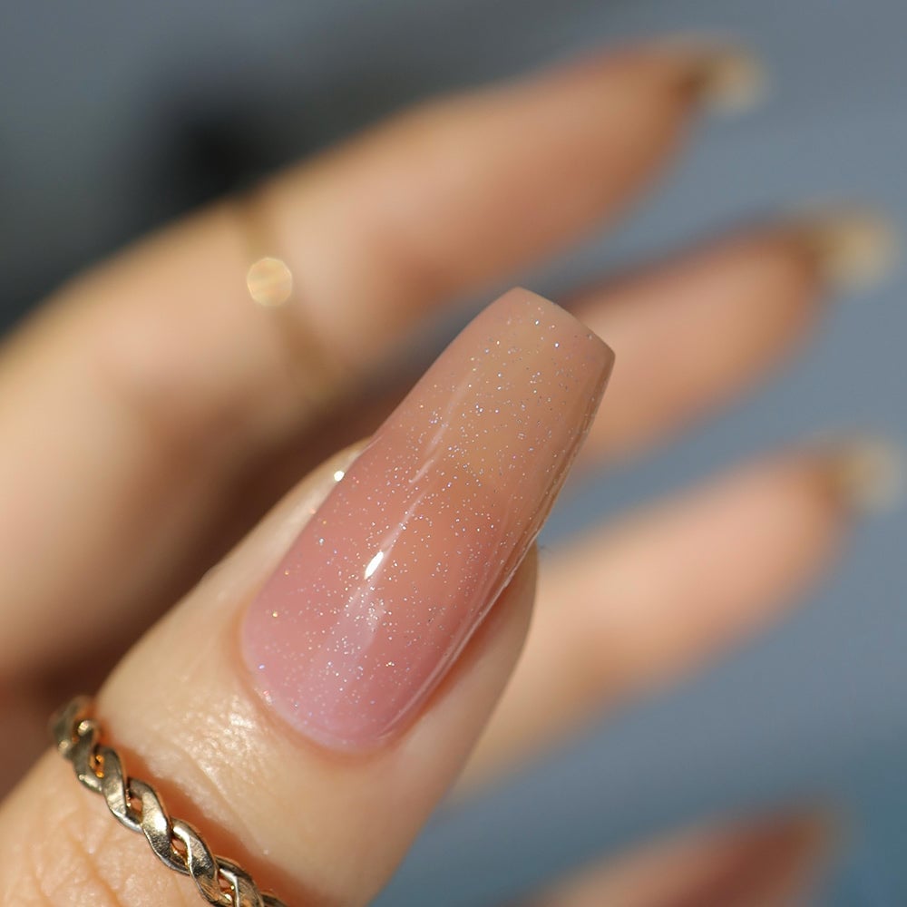 Sheer Pink Nude Glitter Gradient — Sheer Nails