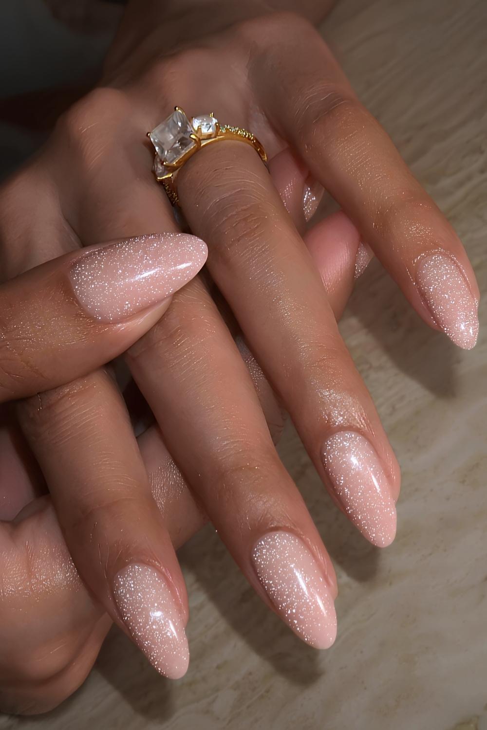 Pale Pink White Shimmer Nails