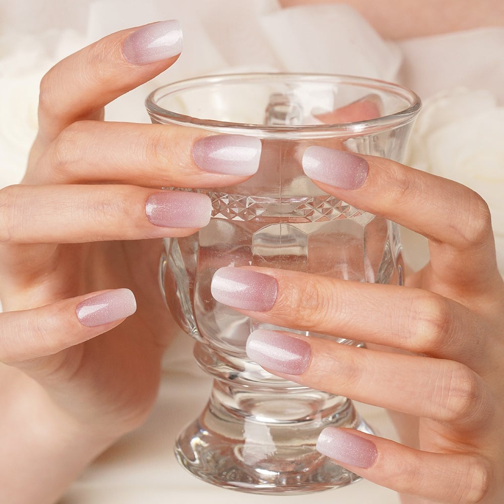Short Pink To White Ombre Shimmer — Shimmer Nails