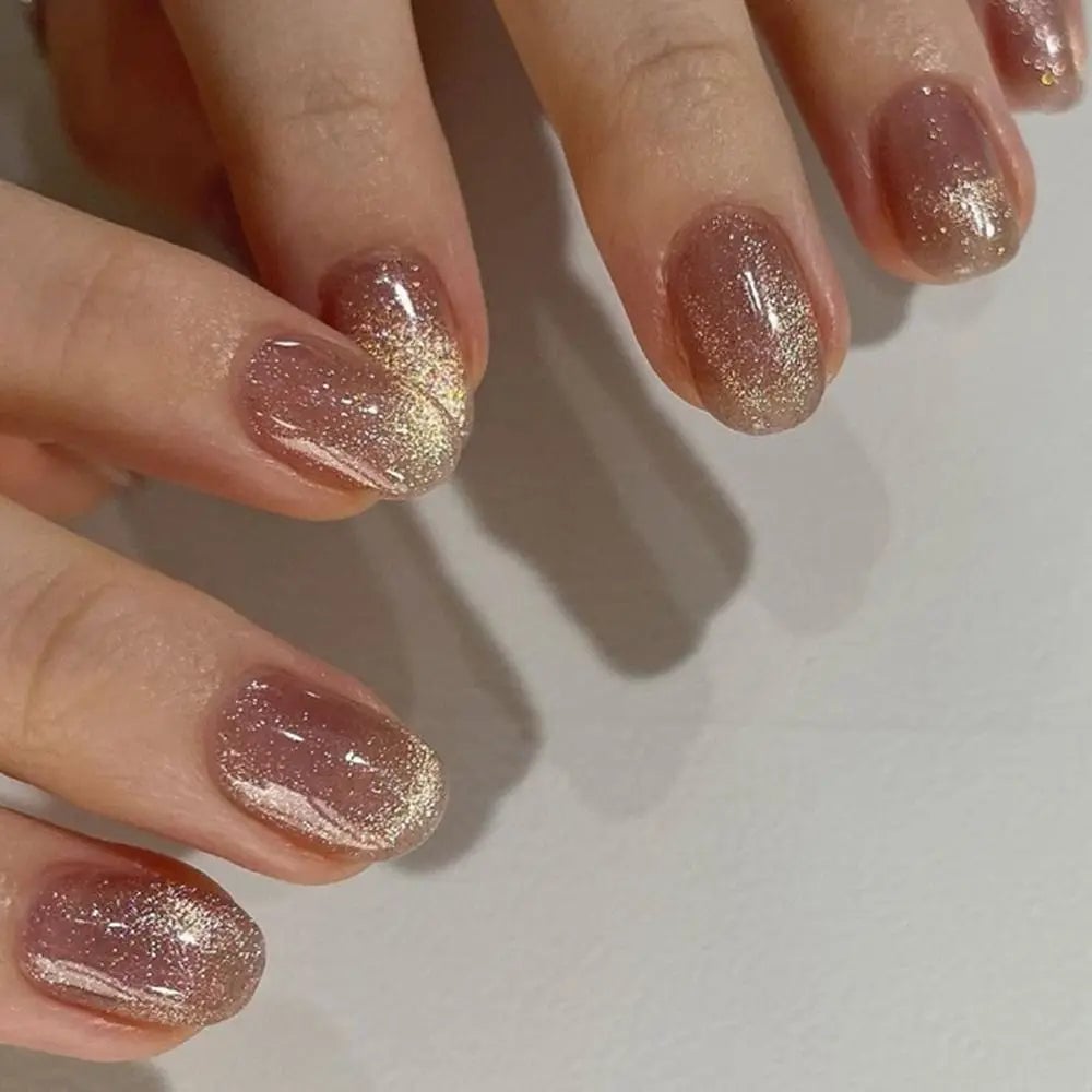 Glittery Gold Shimmer Short Square — Shimmer Nails